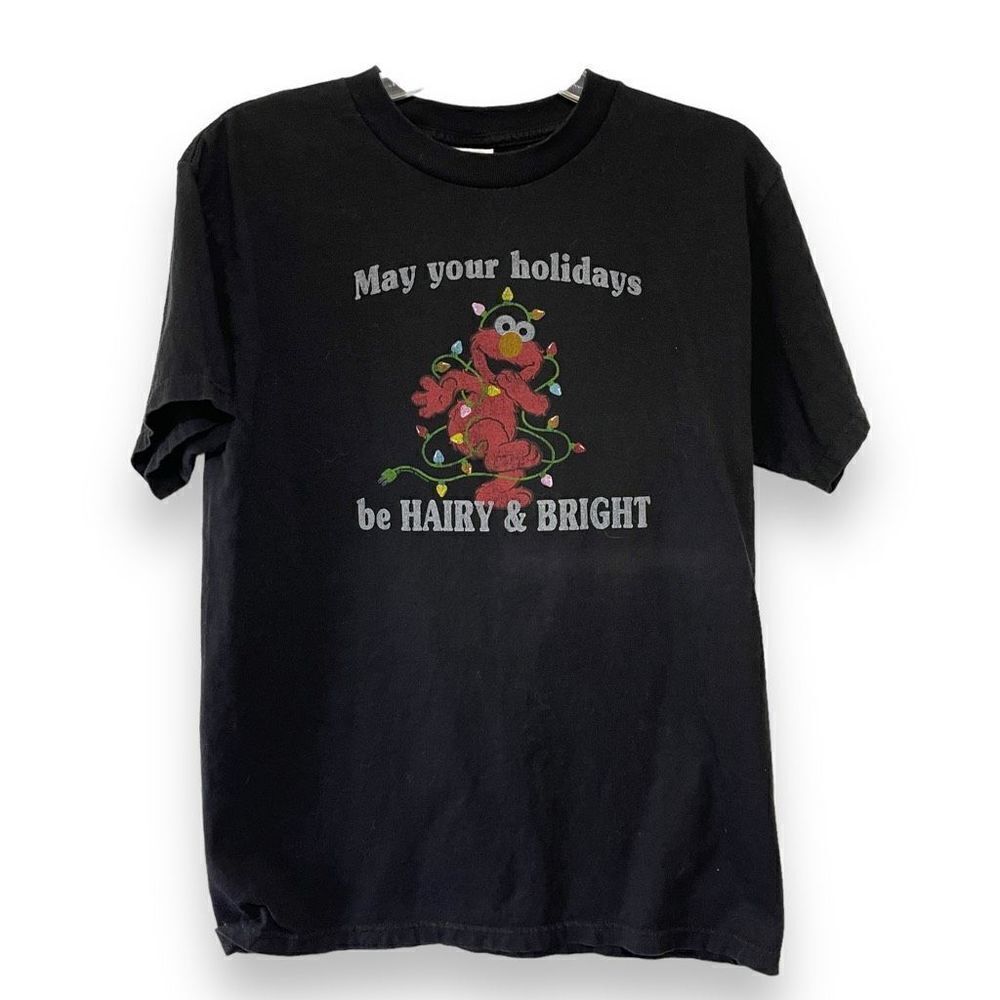 Tennessee River‎ Men's Elmo Holidays Hairy & Bright Graphic T-Shirt Black Medium